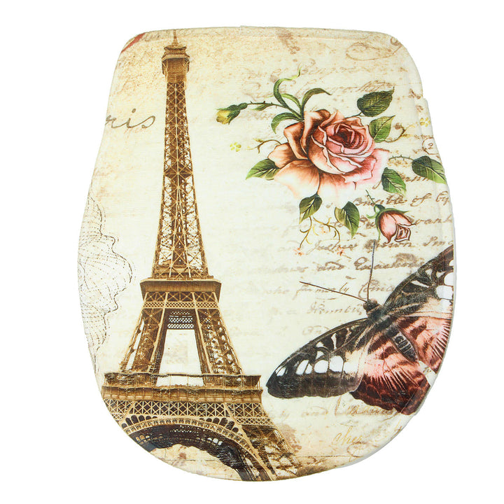 3Pcs,Set Eiffel Tower Flannel Floor Pedestal Rug Lid Toilet Cover Bath Carpet Mat Image 3