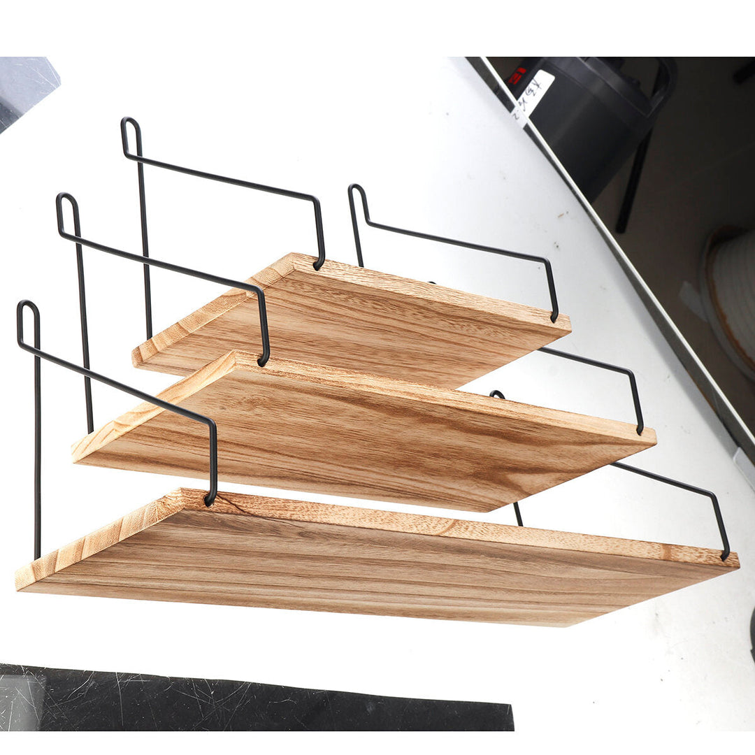 3pcs,set Metal Storage Rack Shelf Black Retro Wood Industrial Style Image 6