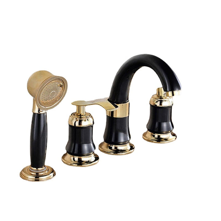 4PCS Bathroom Faucet 2 Handles Widespread Basin Water Mixer Brass Tap With Showerhead Image 1