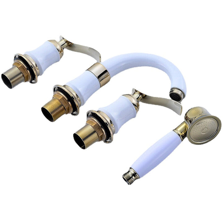 4PCS Bathroom Faucet 2 Handles Widespread Basin Water Mixer Brass Tap With Showerhead Image 2