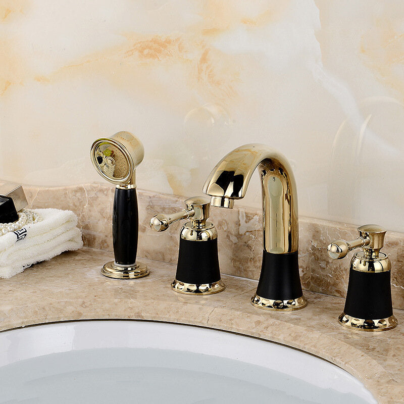 4PCS Bathroom Faucet 2 Handles Widespread Basin Water Mixer Brass Tap With Showerhead Image 6