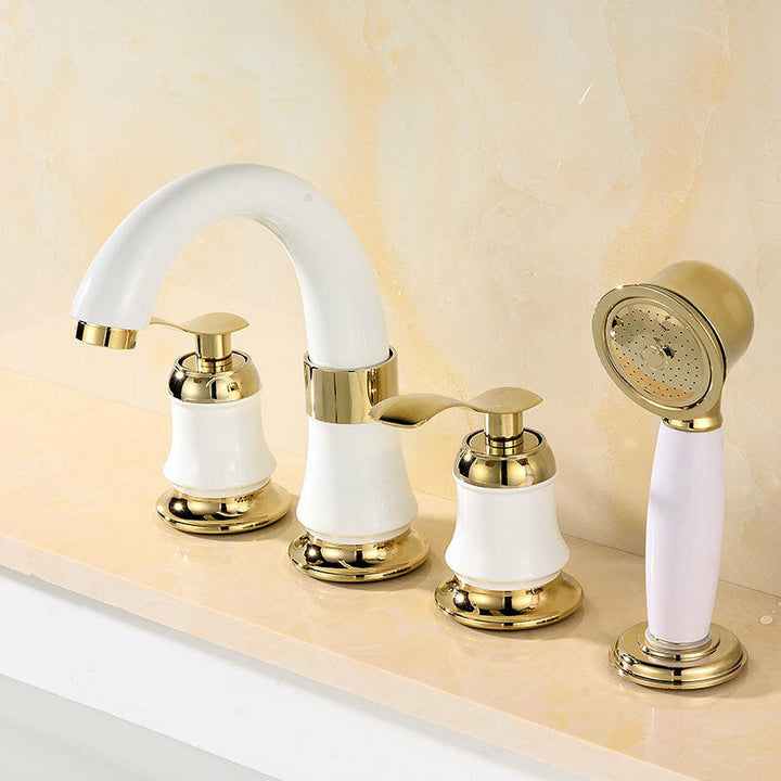 4PCS Bathroom Faucet 2 Handles Widespread Basin Water Mixer Brass Tap With Showerhead Image 7