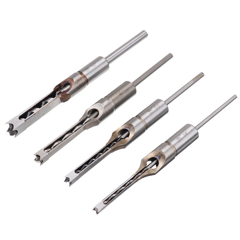 4pcs Square Hole Drill Bits Woodworking Auger Mortising Chisel Set Kit 1,4 to 1,2 Inch Tool Set Image 1