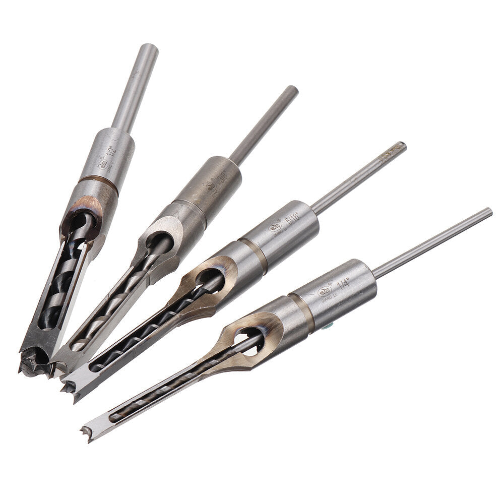 4pcs Square Hole Drill Bits Woodworking Auger Mortising Chisel Set Kit 1,4 to 1,2 Inch Tool Set Image 2