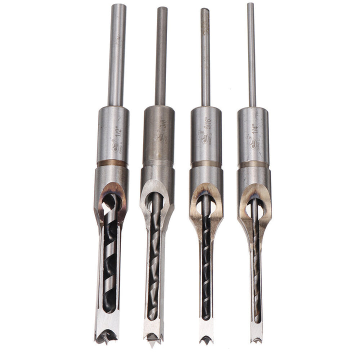 4pcs Square Hole Drill Bits Woodworking Auger Mortising Chisel Set Kit 1,4 to 1,2 Inch Tool Set Image 3