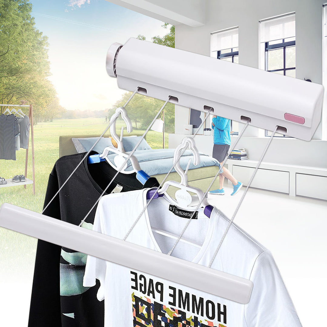 5 Line 3.7m Retractable Cloth Airer Wash Laundry Wall Mounted Indoor Dryer Hanger Image 2