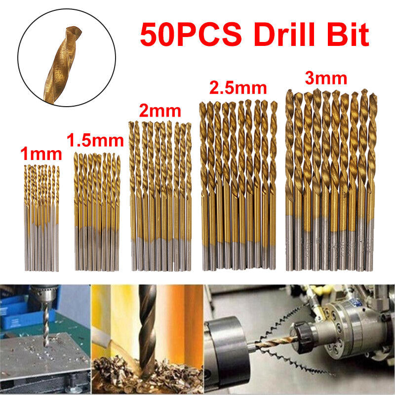 50pcs Titanium Coated High Speed Steel Twist Drill Bit 1,1.5,2,2.5,3mm Twist Drill Bit Woodworking Image 2