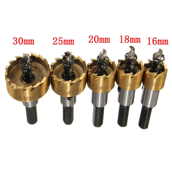 5Pcs High Speed Steel Drill Bits 16-30mm Hole Saw Cutter Set Image 4