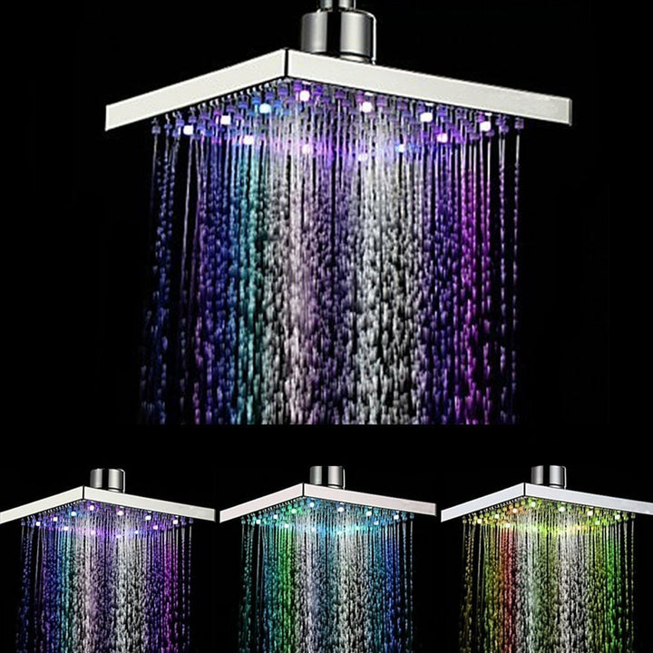 6 Inch ABS Square Showerhead 360 Adjustable Top Spray Water Temperature Controlled 7 Colors LED Auto Changing Shower Image 2