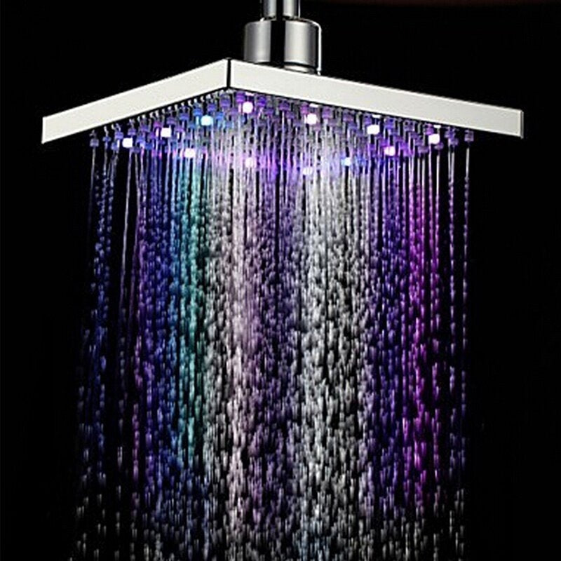 6 Inch ABS Square Showerhead 360 Adjustable Top Spray Water Temperature Controlled 7 Colors LED Auto Changing Shower Image 5