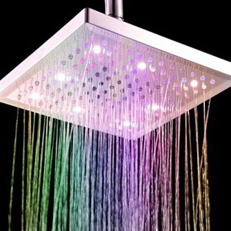 6 Inch ABS Square Showerhead 360 Adjustable Top Spray Water Temperature Controlled 7 Colors LED Auto Changing Shower Image 6