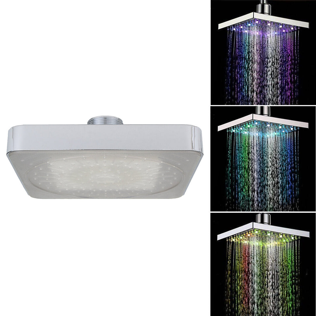 6 Inch ABS Square Showerhead 360 Adjustable Top Spray Water Temperature Controlled 7 Colors LED Auto Changing Shower Image 7