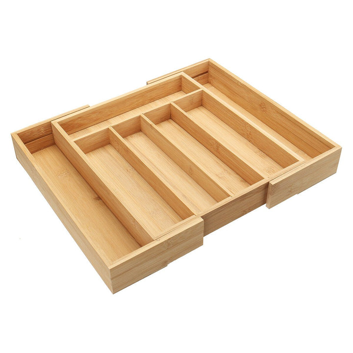 7 Cells Wooden Cutlery Drawer Draw Organiser Bamboo Expandable Tray Image 3