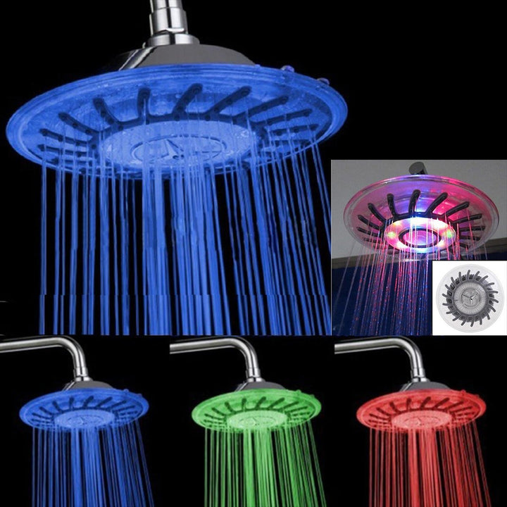 7 Colors Automatic LED Light Changing Round Top Shower Head Bath Rainfall Showerhead High Pressure Image 2