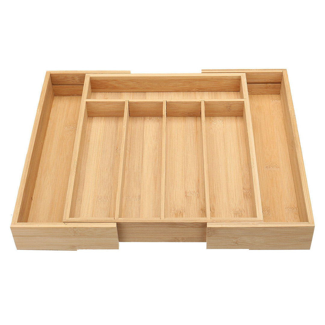 7 Cells Wooden Cutlery Drawer Draw Organiser Bamboo Expandable Tray Image 5