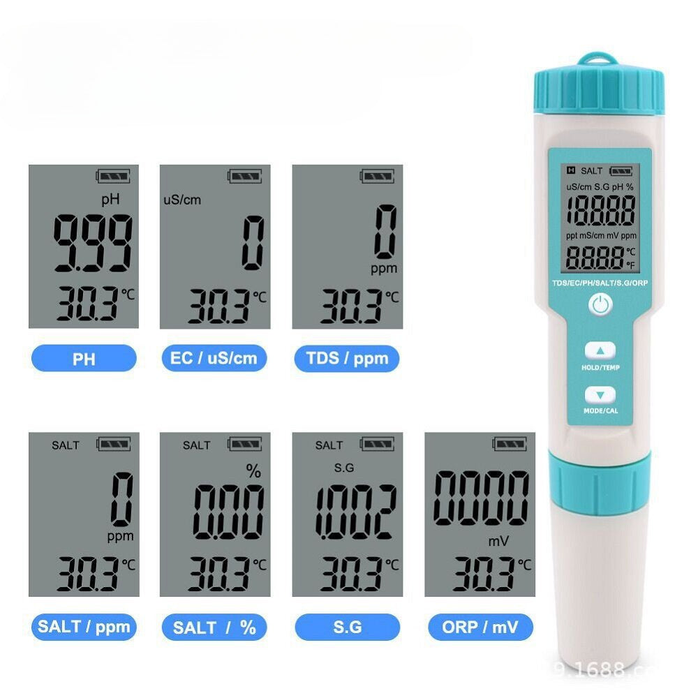 7 in 1 PH,TDS,EC,ORP,Salinity ,S.G,Temperature Meter Water Quality Tester for Drinking Water Aquariums PH Meter Image 4