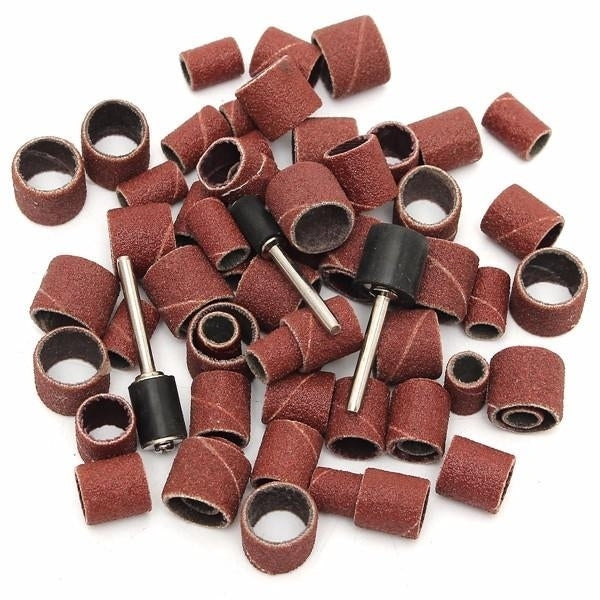 63pcs 80Grit Drum Sanding Kit 1,2 3,8 1,4 Inch Sand Mandrels Fit Dremel Nail Drill Rotary Tools Image 1