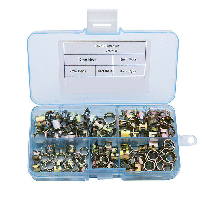 75Pcs Spring Clip Fuel Hose Line Pipe Tube Band Clamp Fastener Pipe Clip Assortment Kit 6mm,7mm,8mm,9mm,10mm Image 1