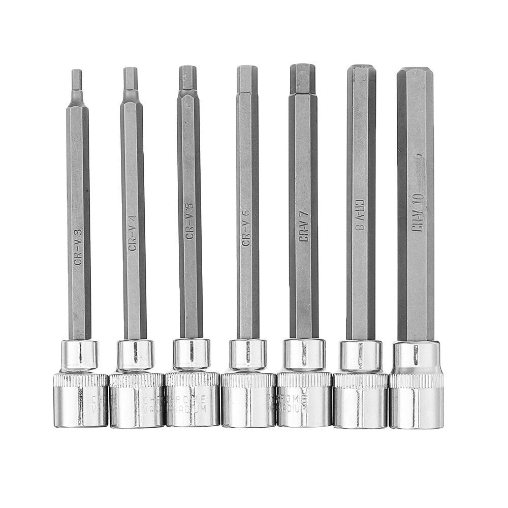 7Pcs 3,8" Drive Long Reach Hex Bit Socket Set 3-10mm CR-V Screwdriver Head Set Image 1