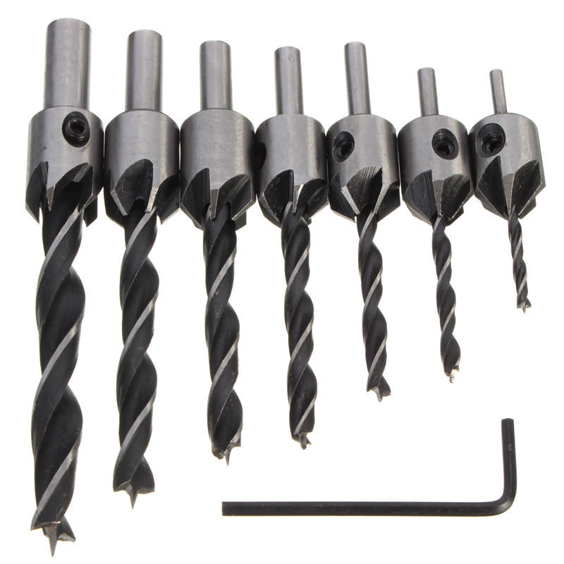 7pcs 5 Flute Countersink Drill Bit Set 3-10mm Carpentry Reamer Steel Woodworking Chamfer Image 1