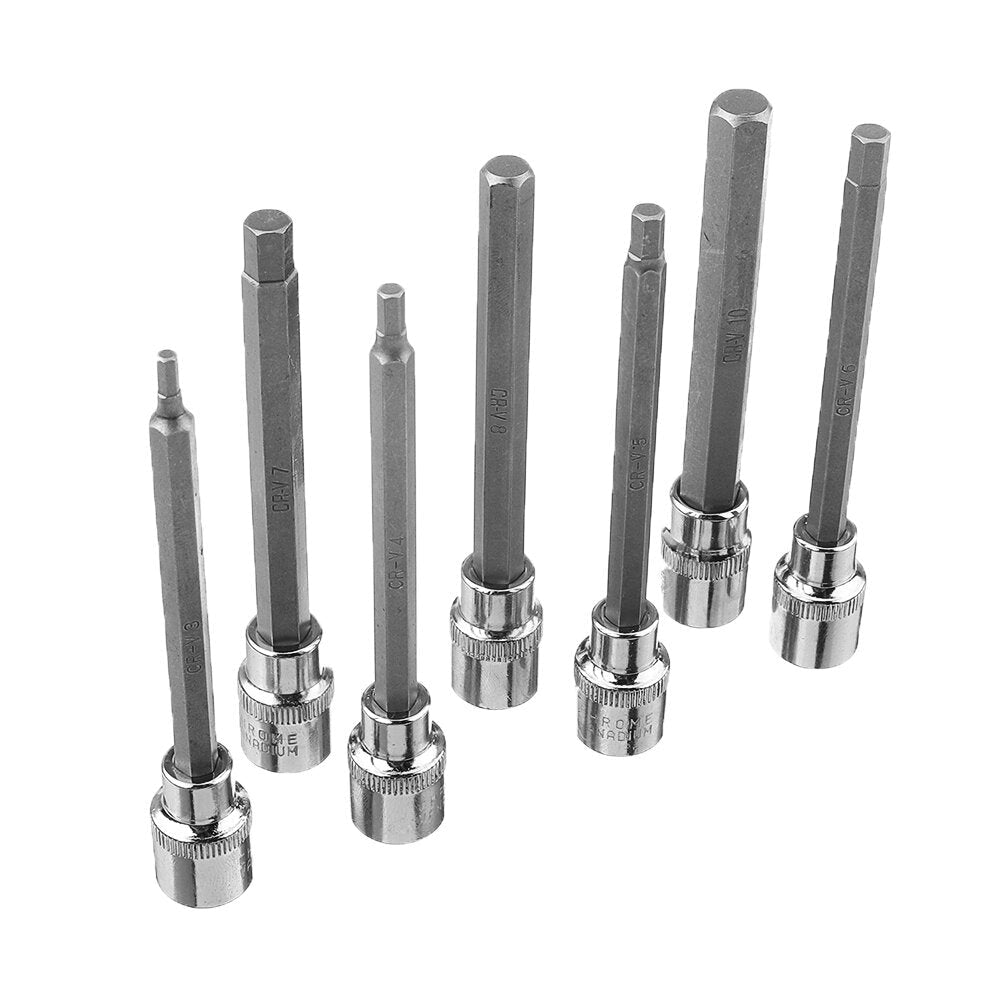 7Pcs 3,8" Drive Long Reach Hex Bit Socket Set 3-10mm CR-V Screwdriver Head Set Image 3