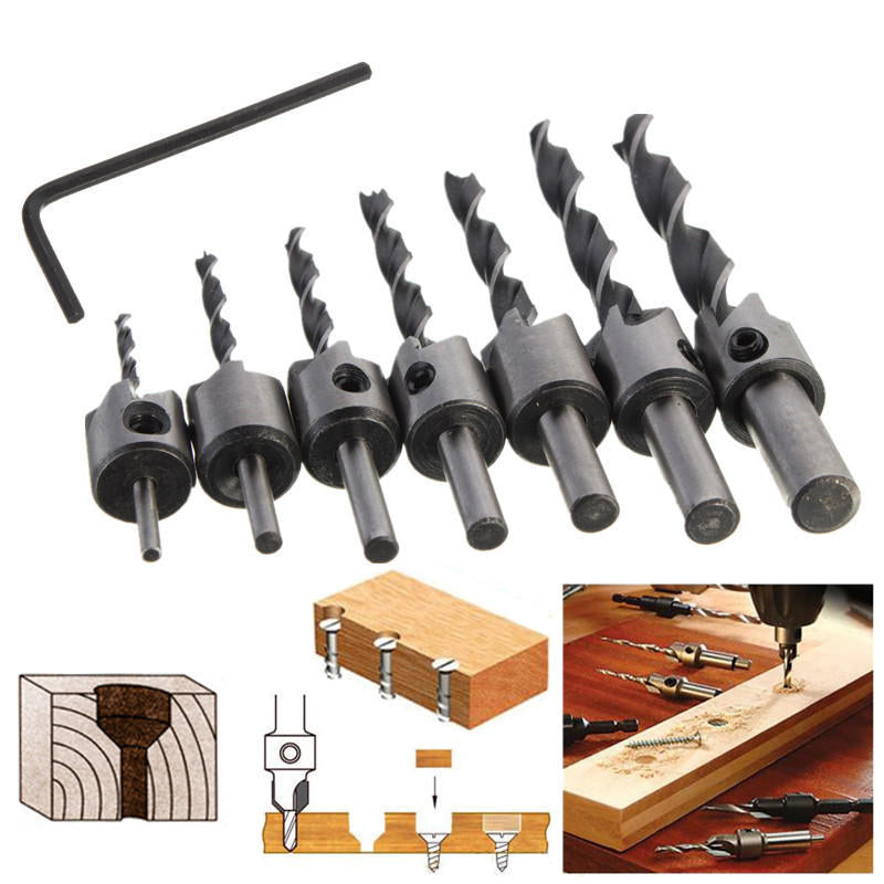 7pcs 5 Flute Countersink Drill Bit Set 3-10mm Carpentry Reamer Steel Woodworking Chamfer Image 4