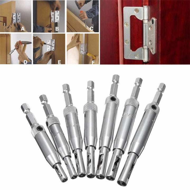 7pcs HSS Self Centering Hinge Drill Bit Door Window Cabinet Woodworking Hole Puncher Image 3