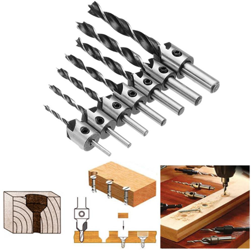 7pcs HSS 5 Flute Countersink Drill Bit Set Reamer Woodworking 3-10mm Chamfer Drill Bits Image 2