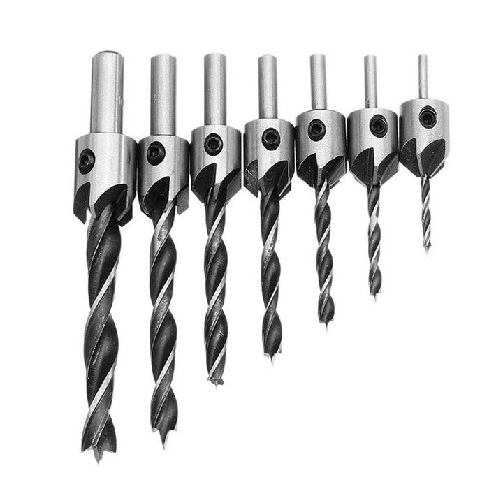 7pcs HSS 5 Flute Countersink Drill Bit Set Reamer Woodworking 3-10mm Chamfer Drill Bits Image 3