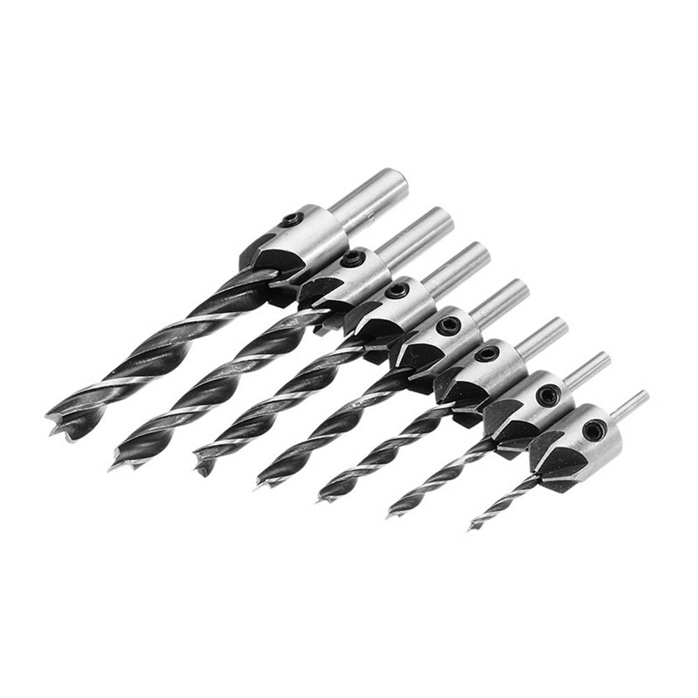 7pcs HSS 5 Flute Countersink Drill Bit Set Reamer Woodworking 3-10mm Chamfer Drill Bits Image 4