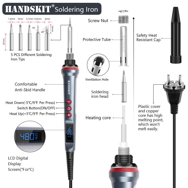 90W LED Digital Soldering Iron Kit 110V,220V Adjust Temperature Electrical Soldering Iron 4 Wire Core Welding Tools Image 6