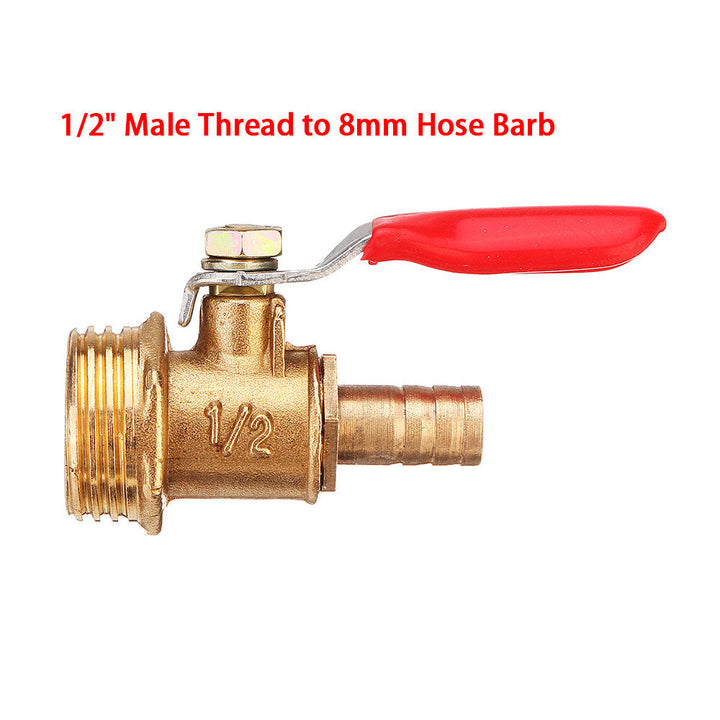 8mm Hose Barb to BSP Male Thread 1,2" 3,8" 1,2" Brass Inline Ball Valve Pipe Hose Coupler Adapter Image 4