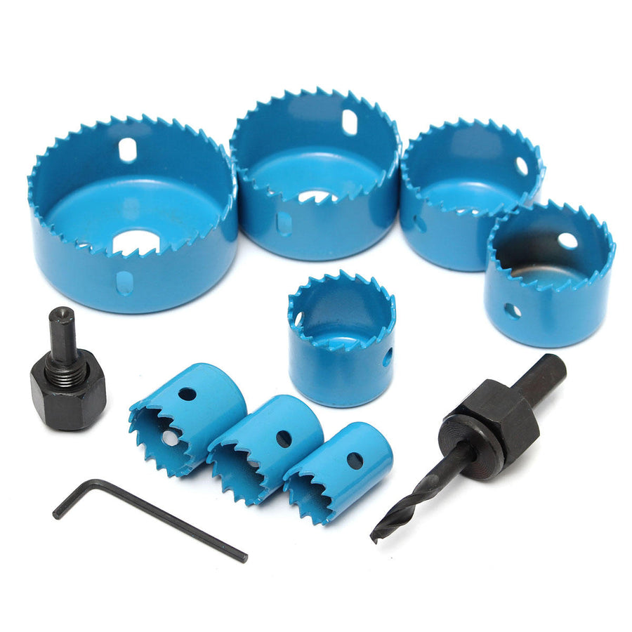 8pcs Blue Hole Saw Cutter Set with Hex Wrench Wood Alloy Iron Cutter for Woodworking Image 1