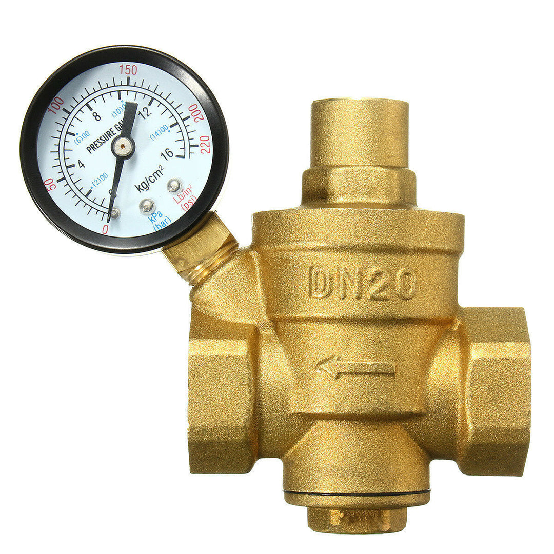 Adjustable Water Heater Pressure Reducing Valve with Gauge Meter Safety Relief Regulator Controller Image 1