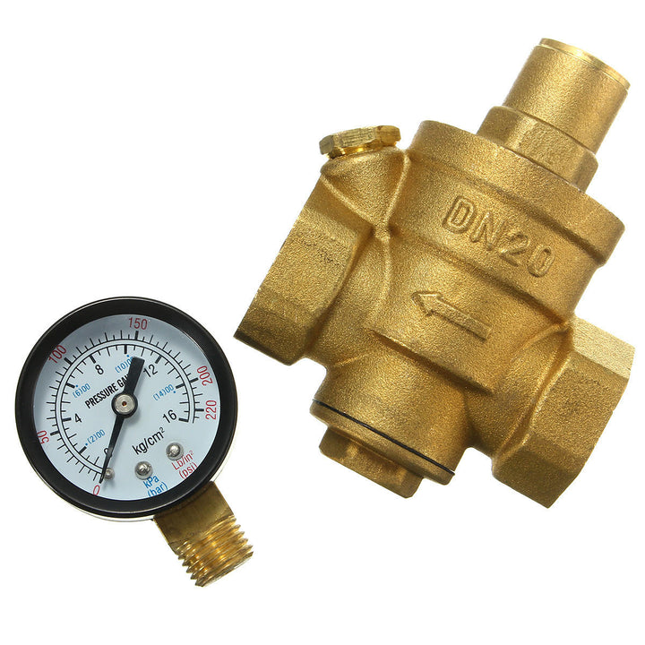 Adjustable Water Heater Pressure Reducing Valve with Gauge Meter Safety Relief Regulator Controller Image 2