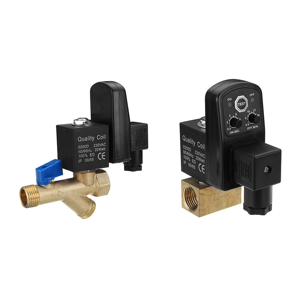 AC220V 1,2" Brass Electric Solenoid Automatic Timer Air Compressor Cold Dryer Drain Water Valve Image 3