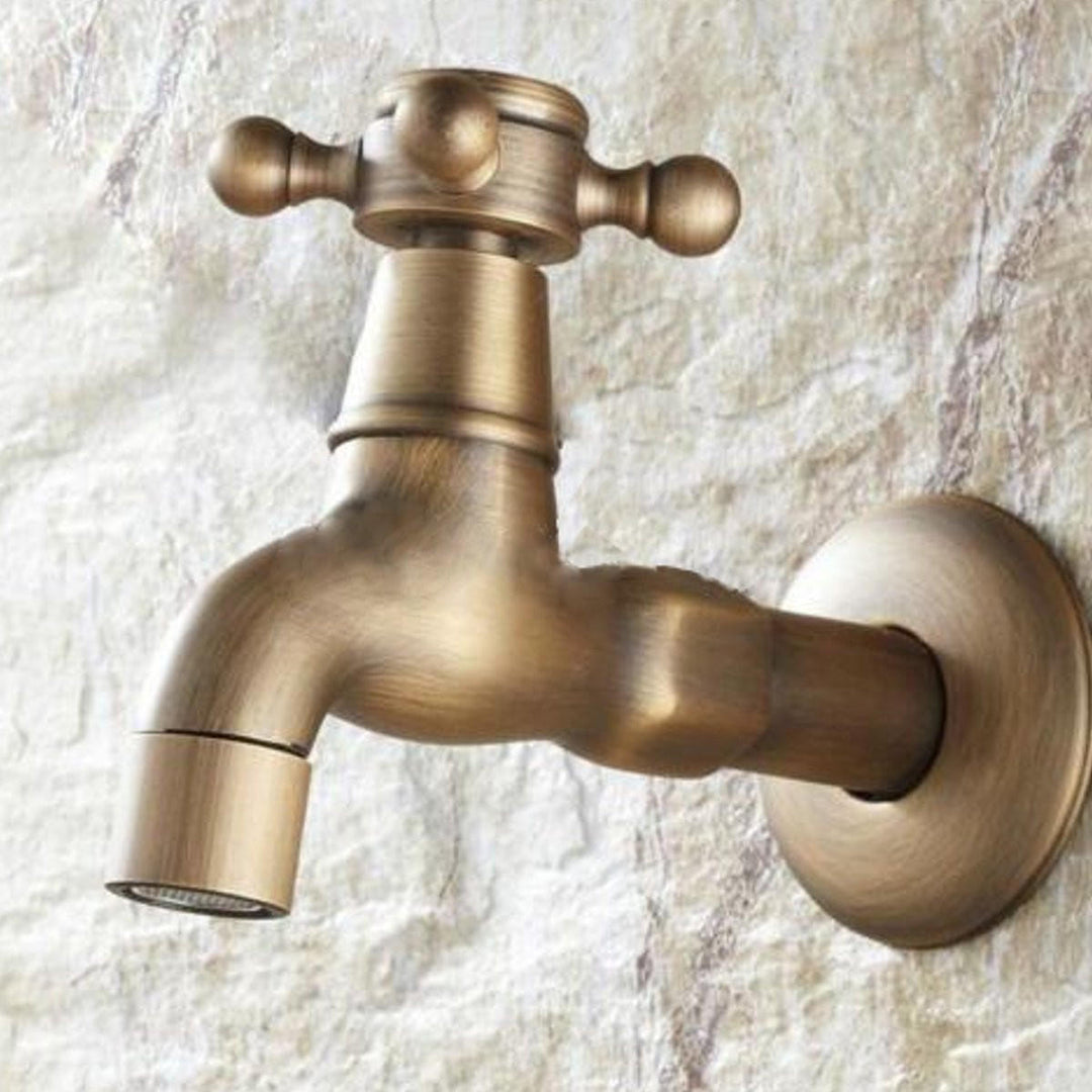 Antique Brass Wall Mounted Garden Bathroom Basin Faucet Mop Water Machine Tap Image 3