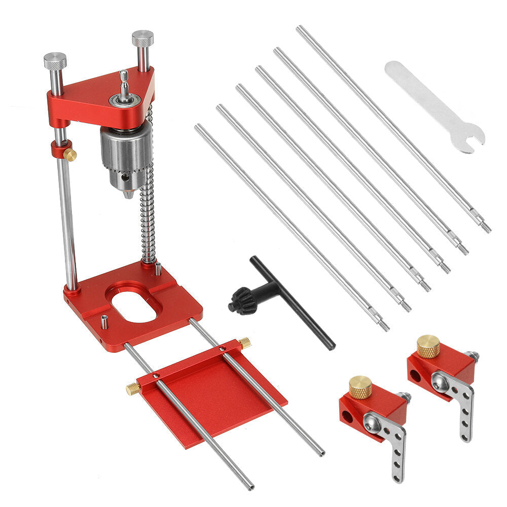 Aluminum Alloy Adjustable Woodworking Drill Locator Guide With 8pcs Extension Rods Flip Stops and Wrench For Positioning Image 1