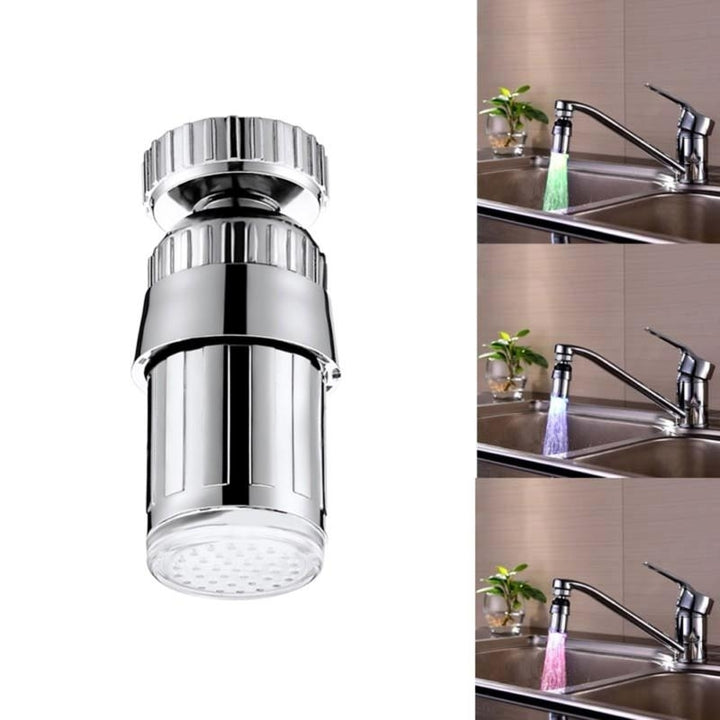 Bathroom 360 Degree Rotation Glowing 3 Changing Colors LED Light Temperature Faucet Image 3