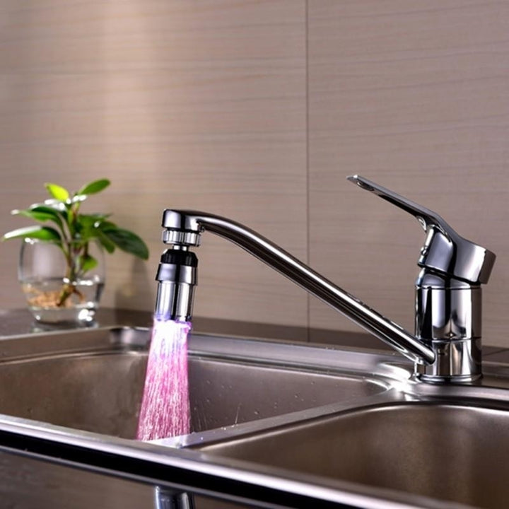 Bathroom 360 Degree Rotation Glowing 3 Changing Colors LED Light Temperature Faucet Image 6