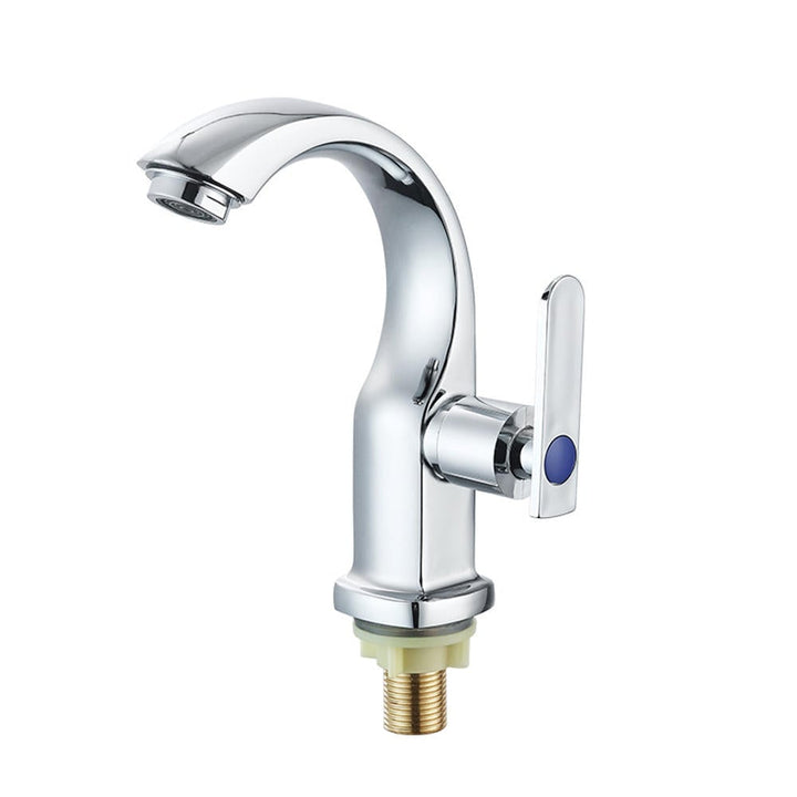 Bathroom Basin Sink Faucet Moon Curved Single Cold Tap Handle Electroplate Chrome Finish Deck Mount Image 1