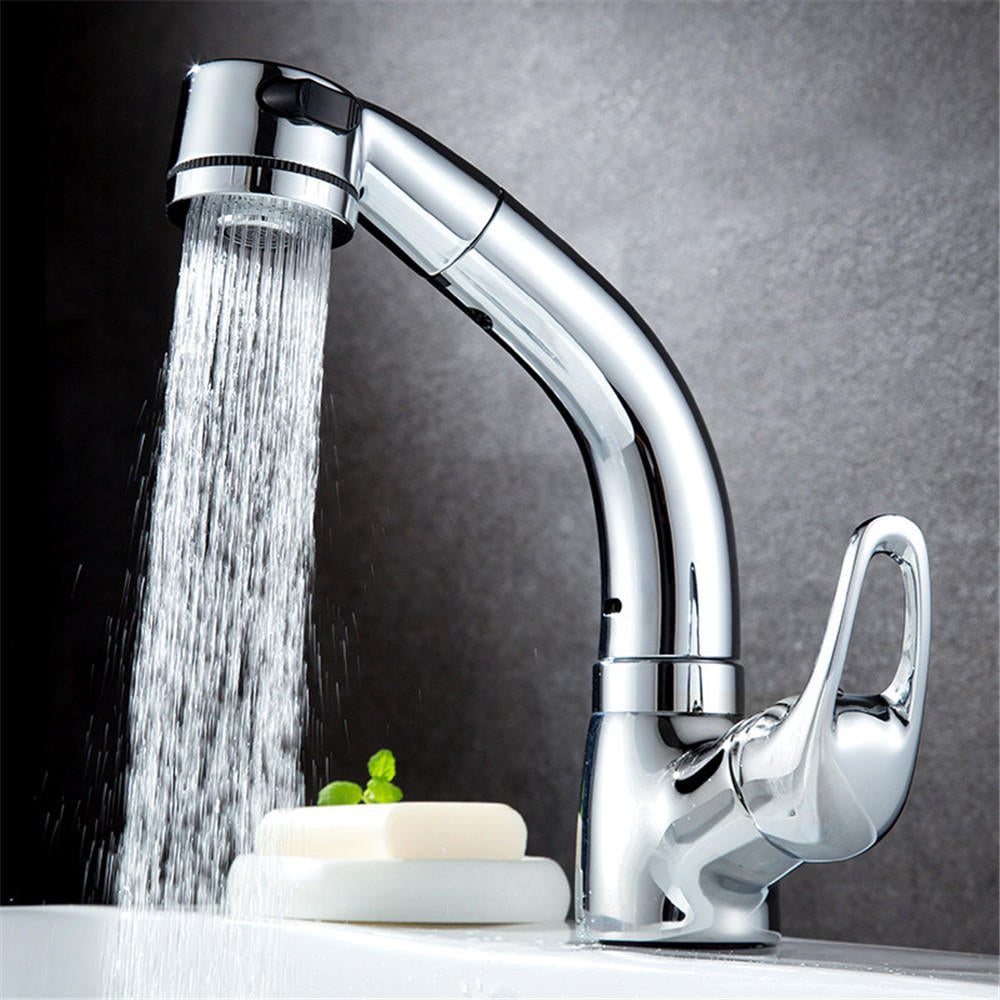 Bathroom Basin Sink Pull Out Height Adjustable Faucet Hot and Cold Single Handle Water Mixer Tap Image 2