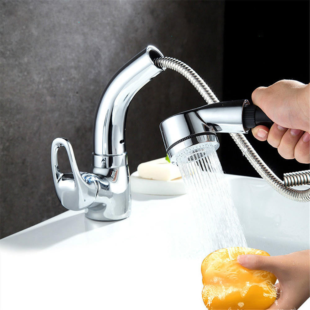 Bathroom Basin Sink Pull Out Height Adjustable Faucet Hot and Cold Single Handle Water Mixer Tap Image 3