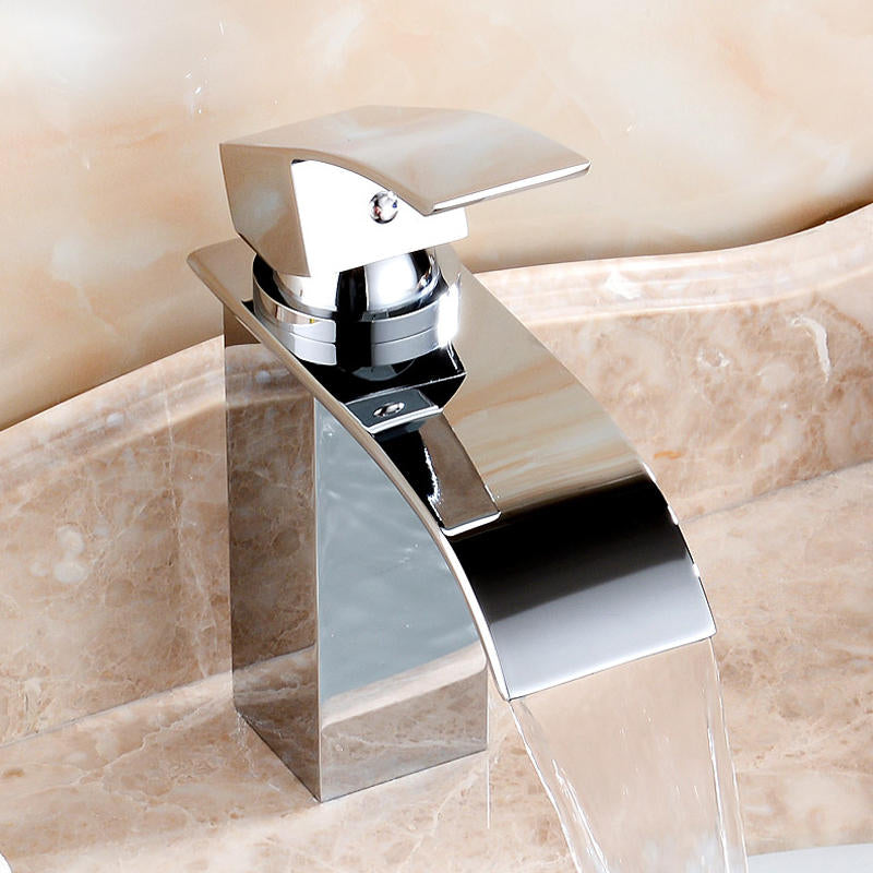 Bathroom Waterfall Sink Faucet Single Lever Mixer Tap Hot Cold Brass Faucets Image 3