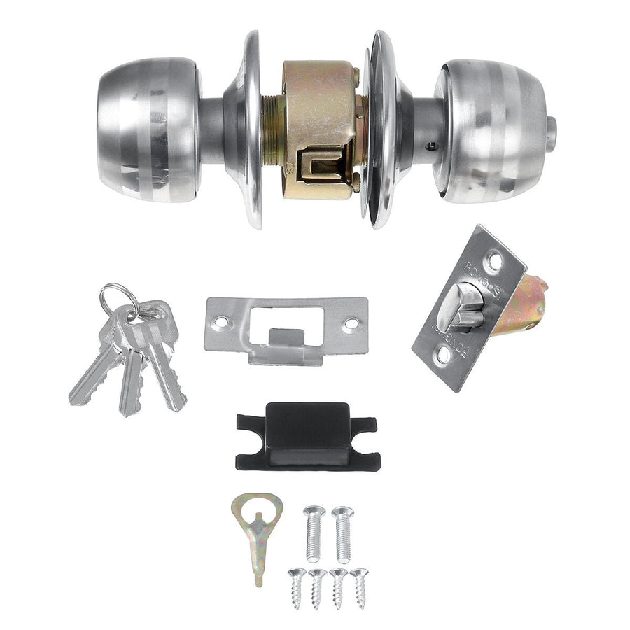 Bedroom Bathroom Door Round Lever Handle Knobs Locks Stainless Steel Image 1