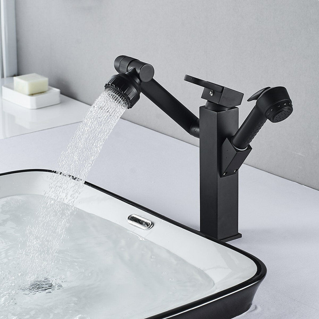 Bathroom Faucet Pull-Out Sink Adjustable and Rotatable with Sprayer Two Flow Modes Modern Lavatory Basin Image 2