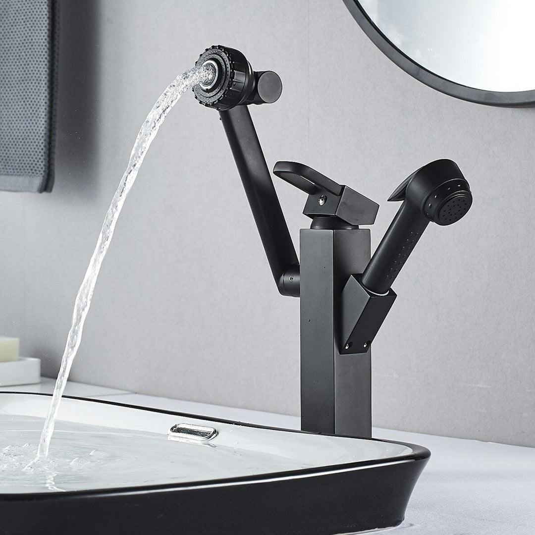 Bathroom Faucet Pull-Out Sink Adjustable and Rotatable with Sprayer Two Flow Modes Modern Lavatory Basin Image 6