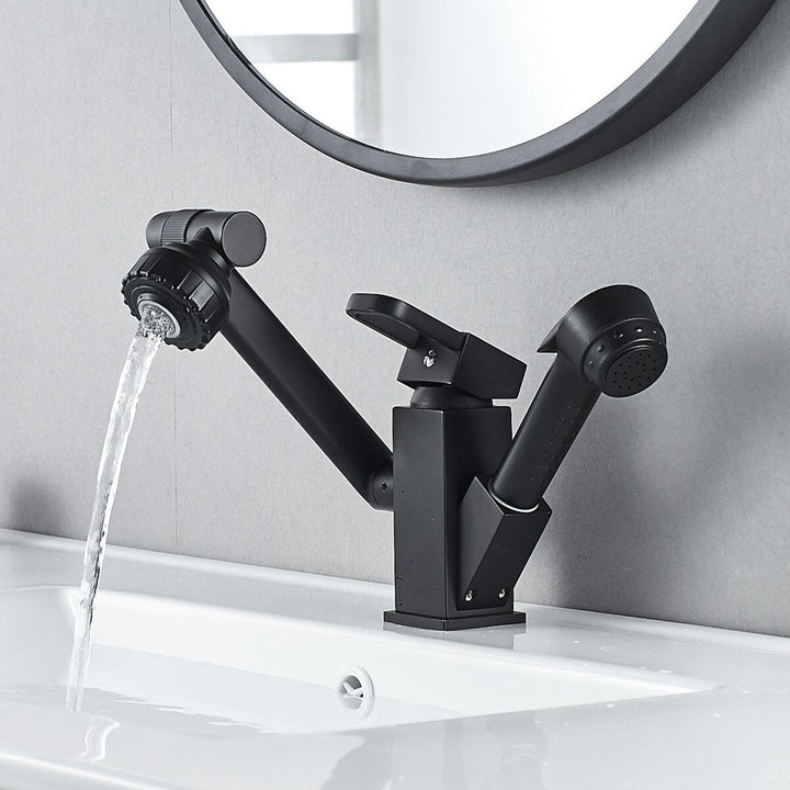 Bathroom Faucet Pull-Out Sink Adjustable and Rotatable with Sprayer Two Flow Modes Modern Lavatory Basin Image 7