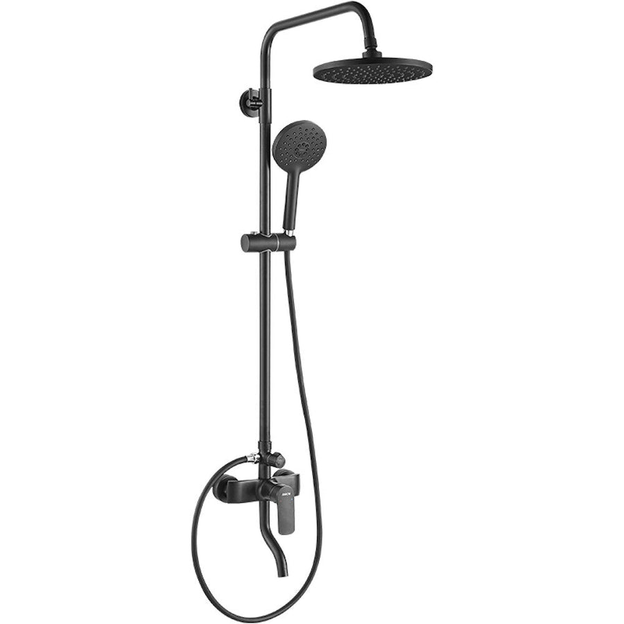 Black Bathroom Shower Set Rain Head Bath Mixer With Hand Faucet Rainfall Chrome Image 1