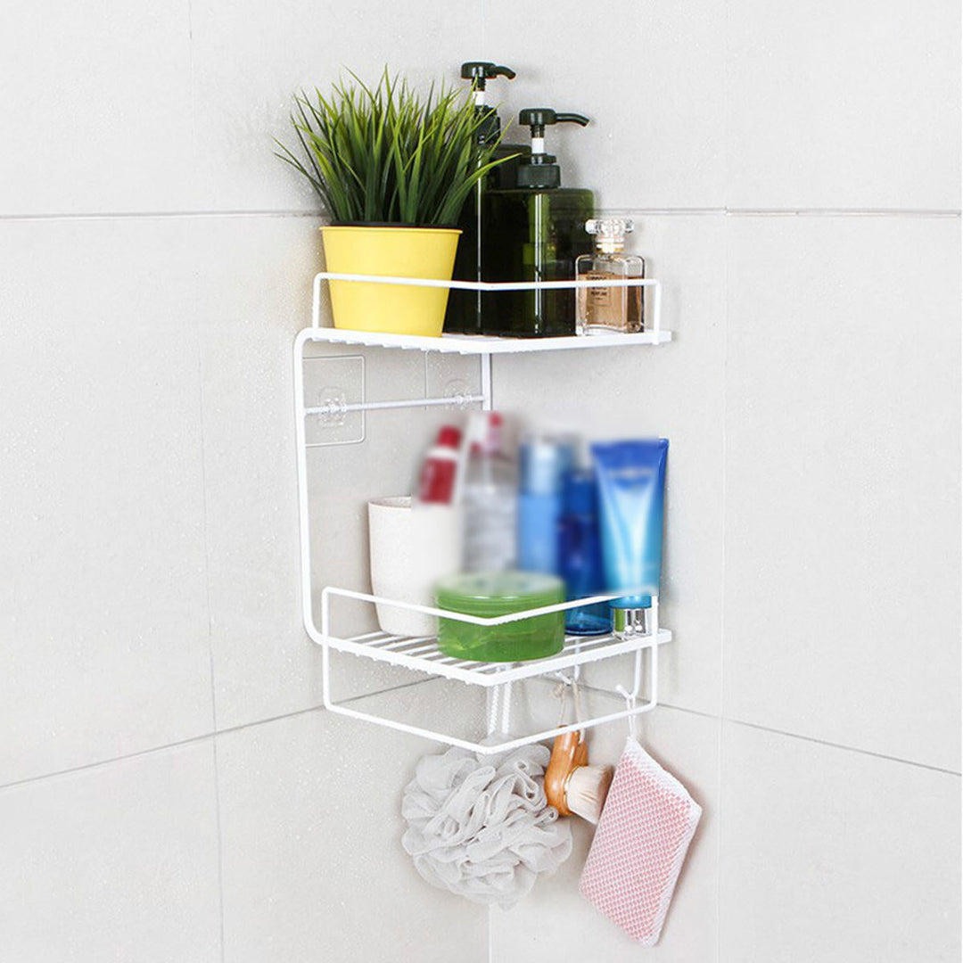 Bathroom Shelf Perforation-Free Wall-Mounted Kitchen Shelf Toilet Shelf Wall Corner Shelf Rack Image 1